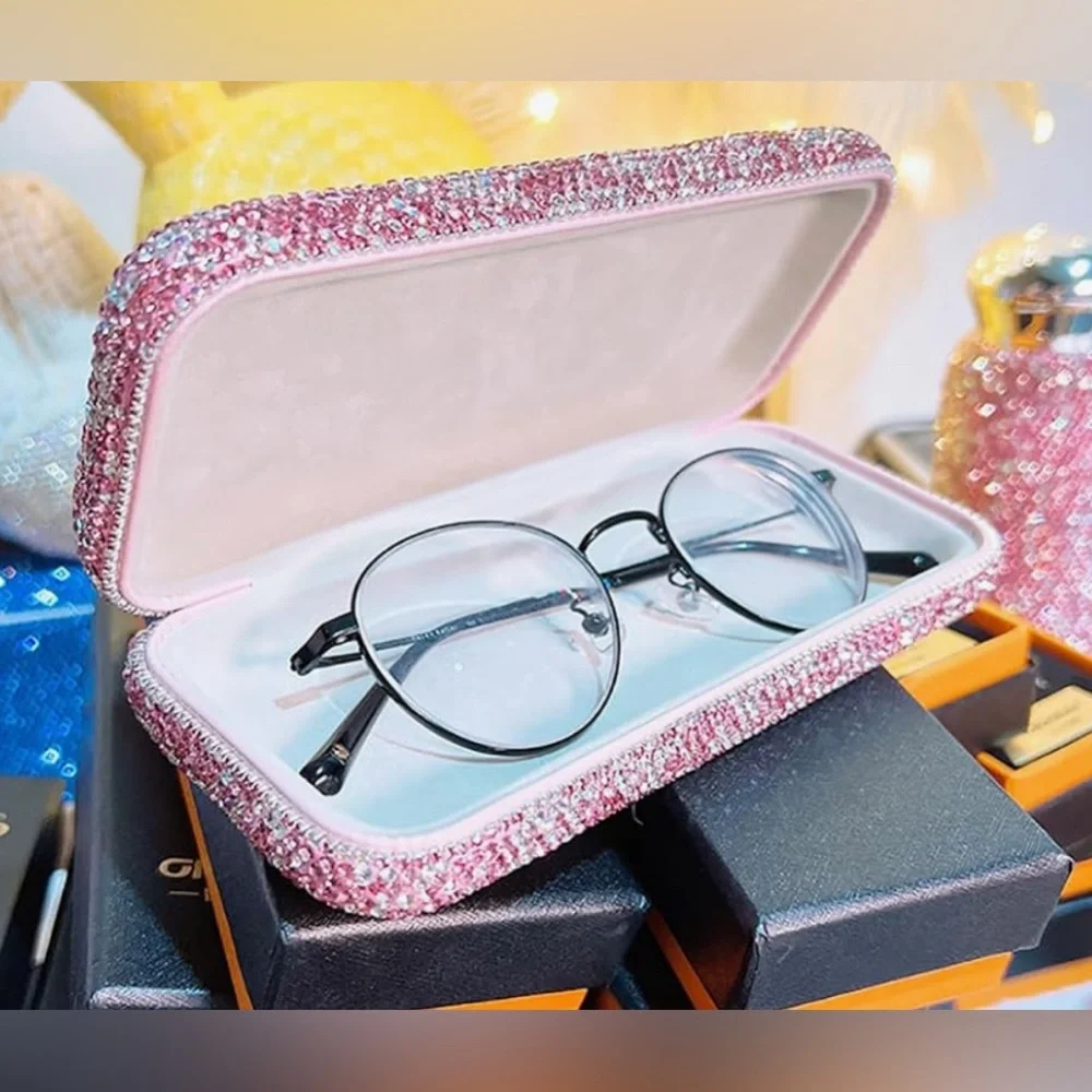 Pink Bling Diamond-Encrusted Hard Shell Eyeglasses Case NWOT
